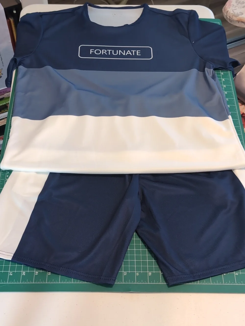 Fortunate Blue White Striped Athletic Set